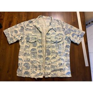 Vtg 90s Zip Hawaiian Shirt Size Large (READ)